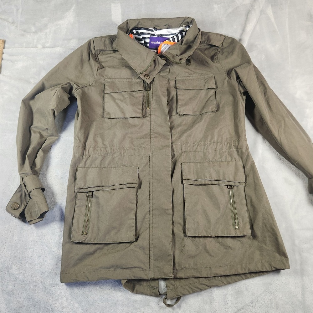 Madden Girl Women M Olive Green Zip-Up & Snap Utility Basic Jacket Grunge Retro